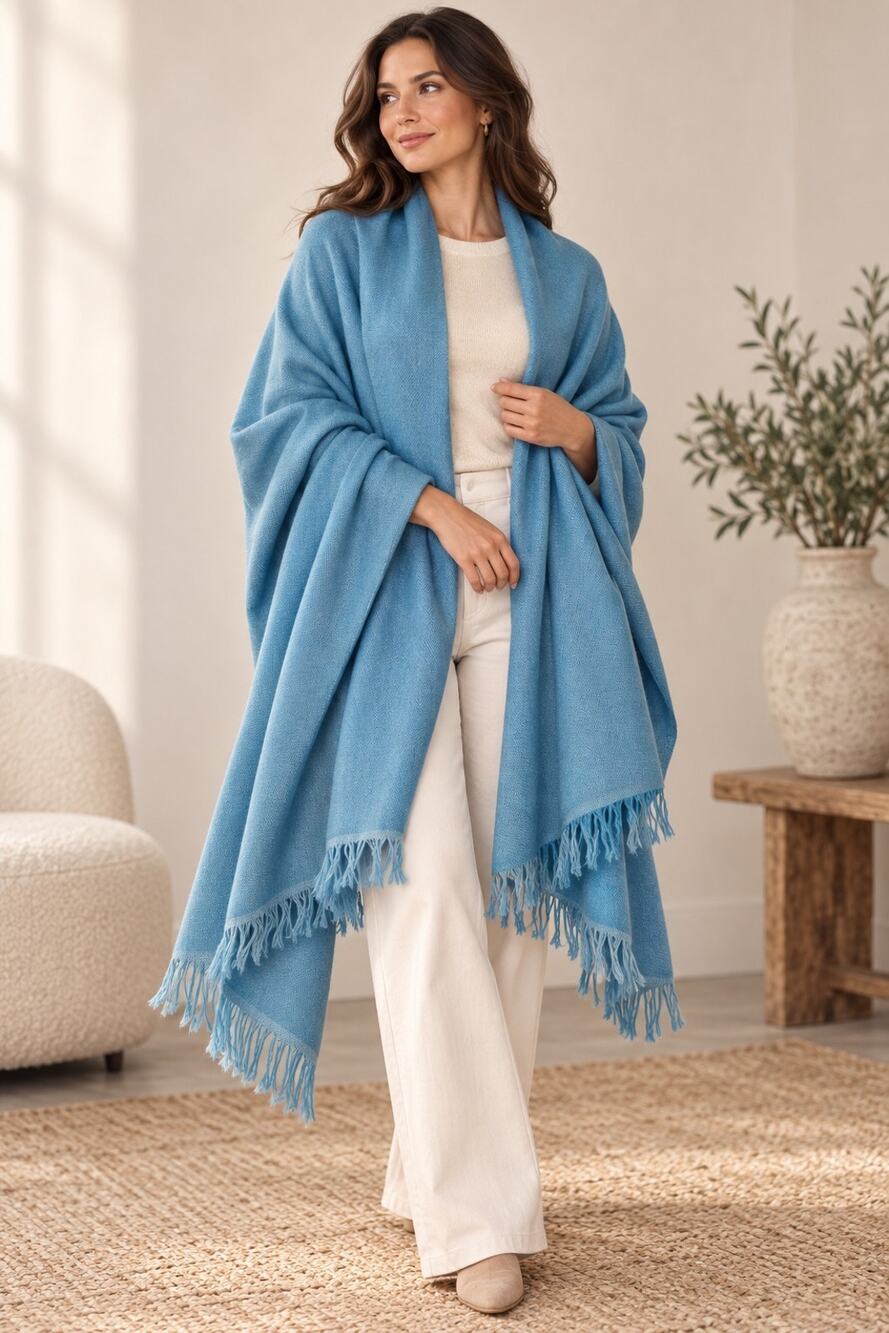 Nordstrom 100% Cashmere Fringe Shawl Stole Wrap Scarf 80x28" Turquoise blue